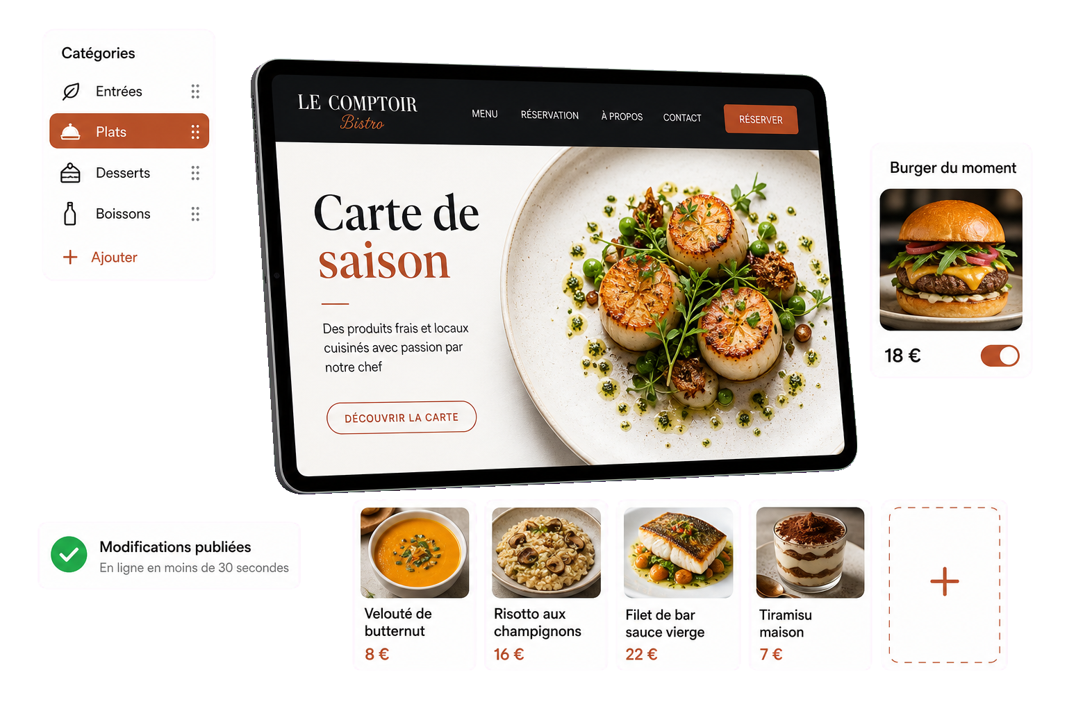 L'éditeur Restosite avec l'aperçu du menu d'un restaurant